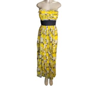 BCBG Maxazria yellow  black white chiffon like long dress size 0